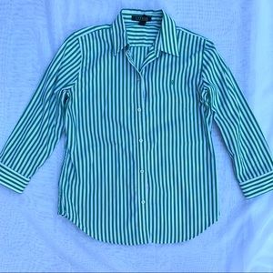 Ralph Lauren striped green button up blouse